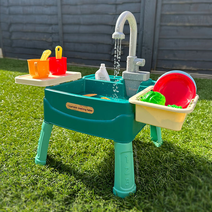 Gioco da Lavabo Interattivo per Bambini con Rubinetto ad Acqua Circolante e 19 Accessori per Divertimento di Gioco di Ruolo