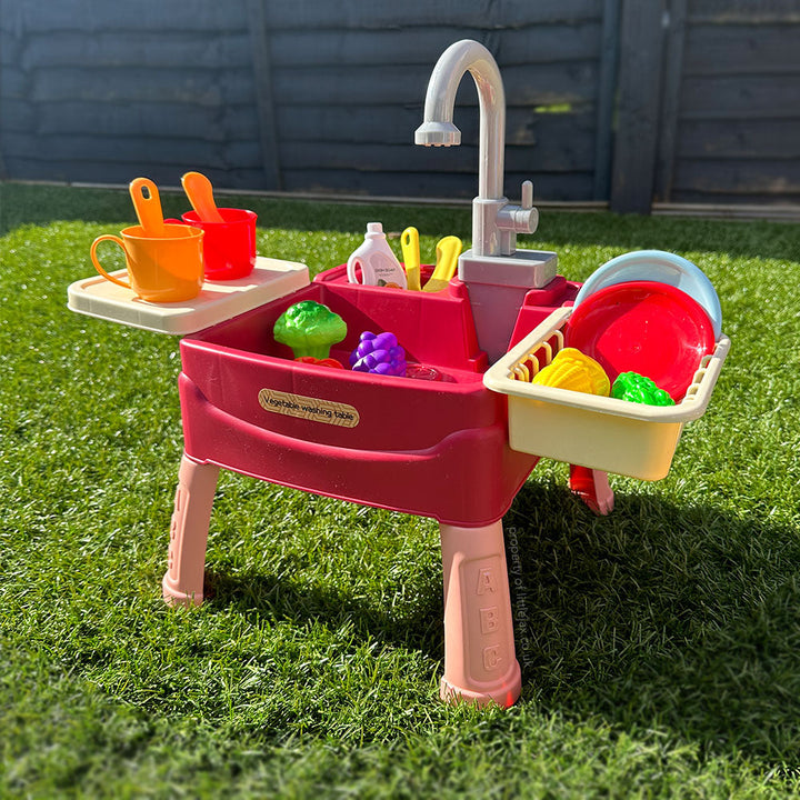 Gioco da Lavabo Interattivo per Bambini con Rubinetto ad Acqua Circolante e 19 Accessori per Divertimento di Gioco di Ruolo