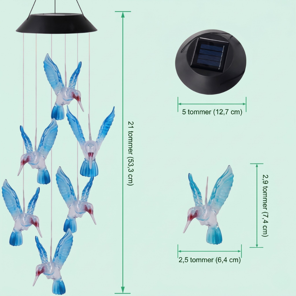 SkyCharm™ – Cloche à vent lumineuse à énergie solaire en forme de colibri