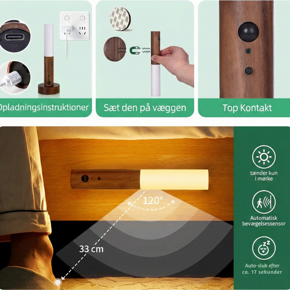 HavnLight™ – Lampada da Parete in Legno Magnetico con Rilevatore di Movimento