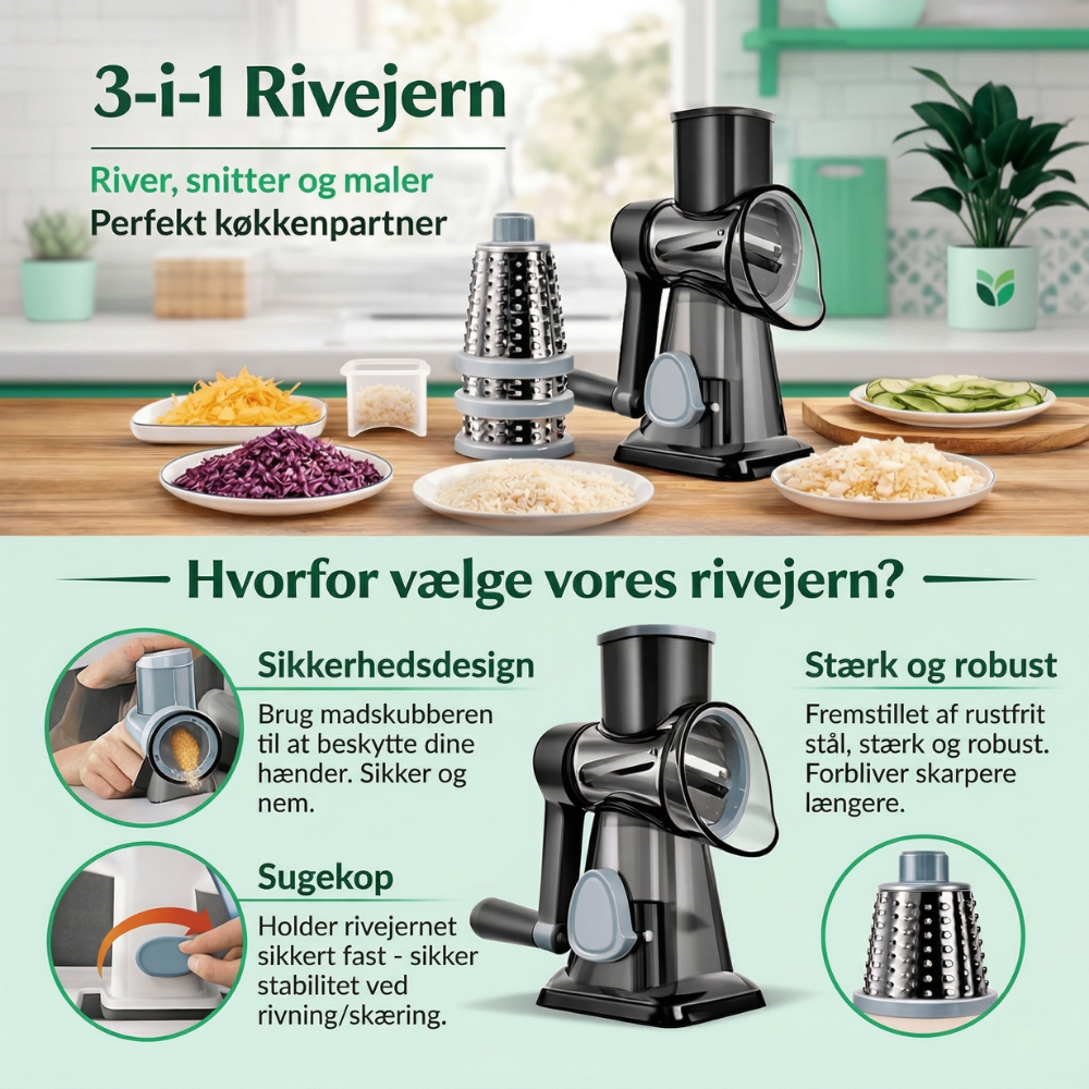 PrepEase™ – Robot da Cucina Rotante 3-in-1 per Affettare e Grattugiare