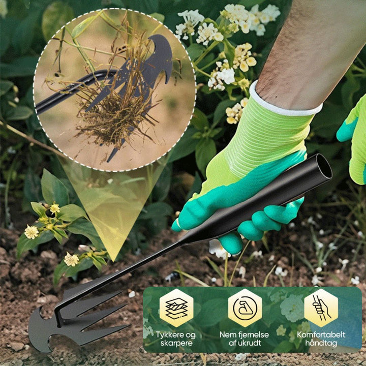 RootRake™ – Outil de désherbage multifonction à 4 dents