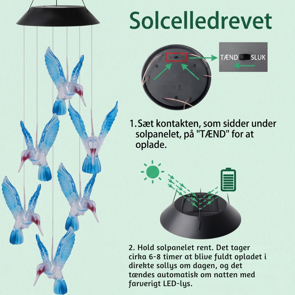 SkyCharm™ – Cloche à vent lumineuse à énergie solaire en forme de colibri