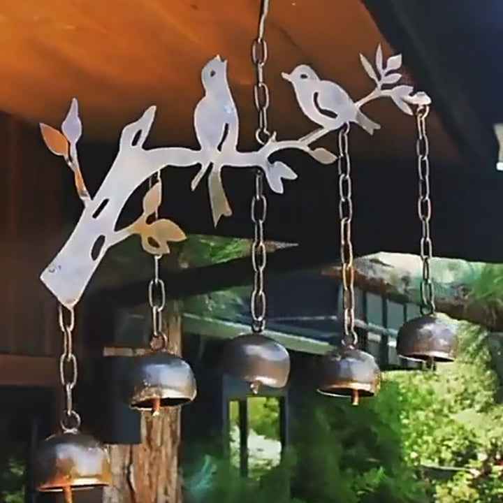 Mobile con motivo di uccello | Campanella fatta a mano in ferro | Decorazione per giardino, balcone e terrazza