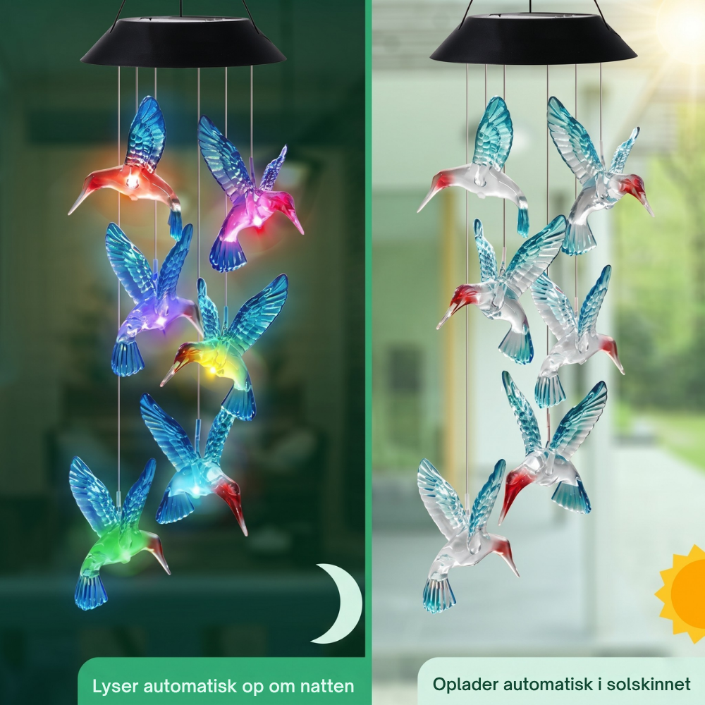 SkyCharm™ – Cloche à vent lumineuse à énergie solaire en forme de colibri