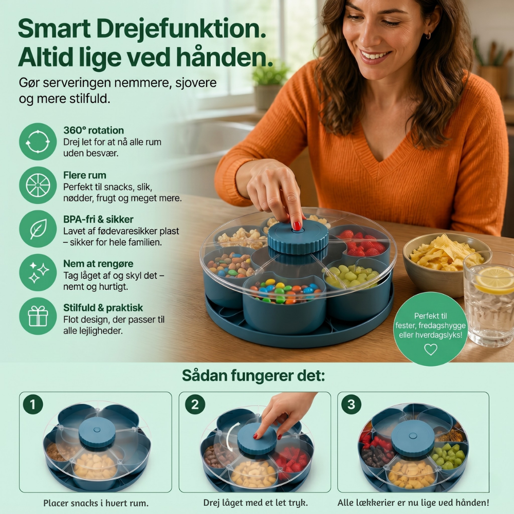 ServeSpin™ – Piatto Rotante per Snack con Più Scomparti