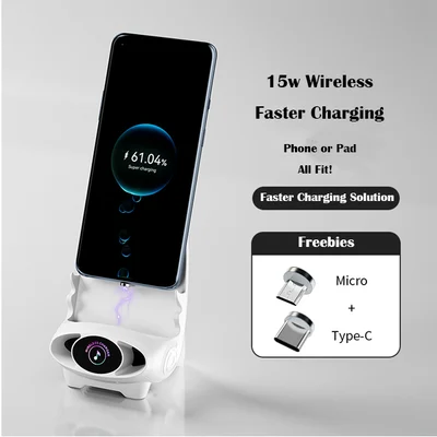 Caricatore wireless 15 W | Ricarica rapida e supporto per telefono | Con aromaterapia e amplificazione sonora