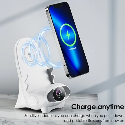 Caricatore wireless 15 W | Ricarica rapida e supporto per telefono | Con aromaterapia e amplificazione sonora