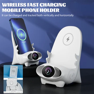 Caricatore wireless 15 W | Ricarica rapida e supporto per telefono | Con aromaterapia e amplificazione sonora