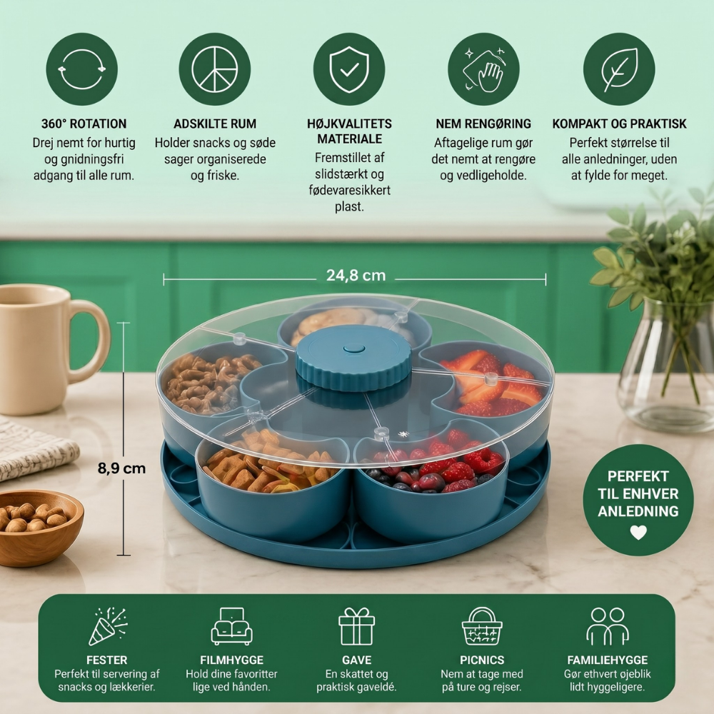 ServeSpin™ – Piatto Rotante per Snack con Più Scomparti