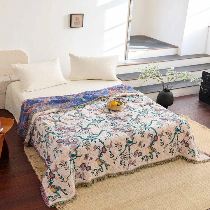 FransenFlair: Coperte in cotone con design floreale, struttura reversibile e qualità traspirante – per divano e letto