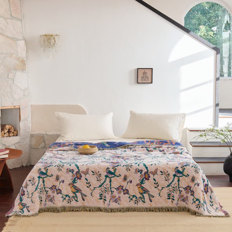 FransenFlair: Coperte in cotone con design floreale, struttura reversibile e qualità traspirante – per divano e letto