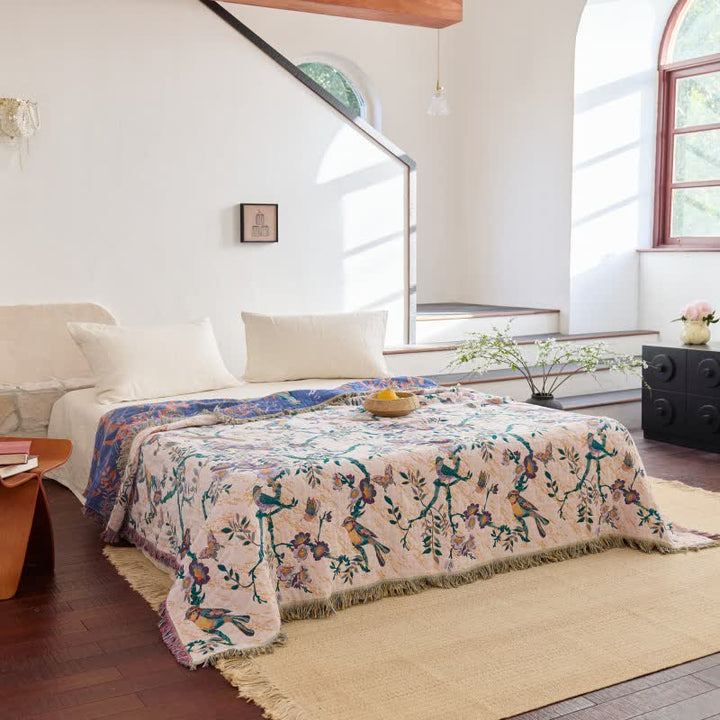 FransenFlair: Coperte in cotone con design floreale, struttura reversibile e qualità traspirante – per divano e letto