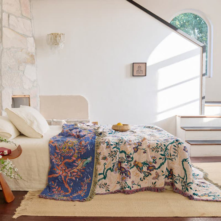FransenFlair: Coperte in cotone con design floreale, struttura reversibile e qualità traspirante – per divano e letto