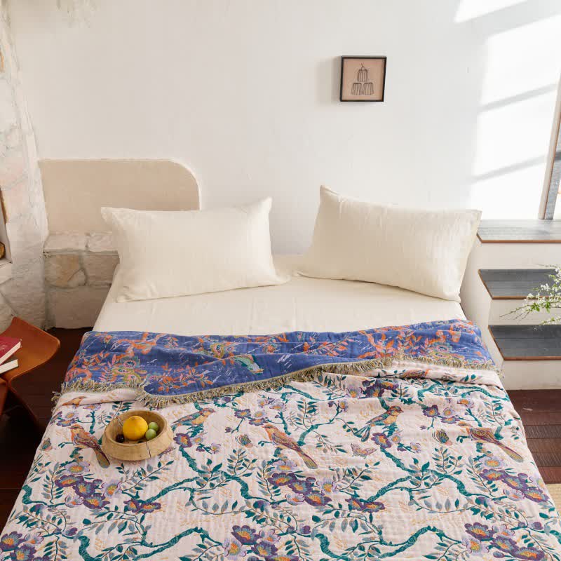 FransenFlair: Coperte in cotone con design floreale, struttura reversibile e qualità traspirante – per divano e letto