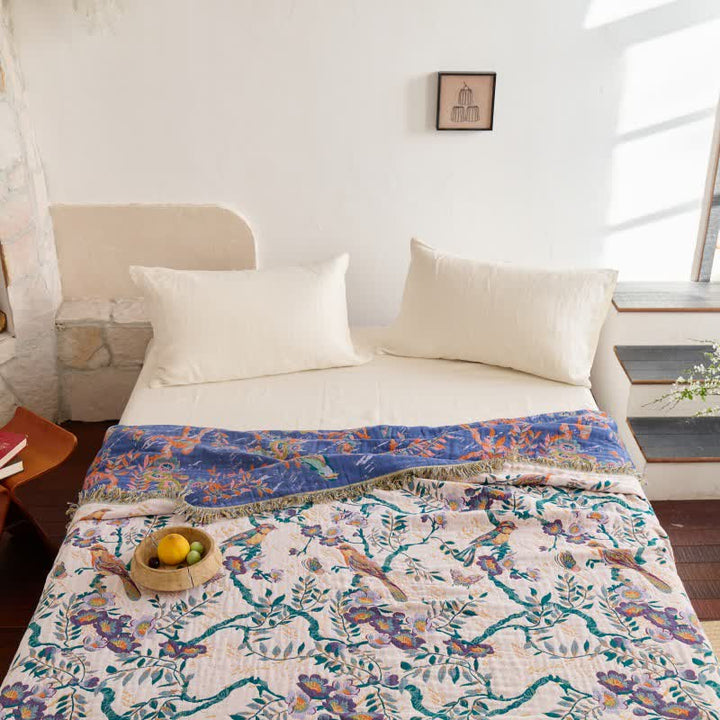 FransenFlair: Coperte in cotone con design floreale, struttura reversibile e qualità traspirante – per divano e letto