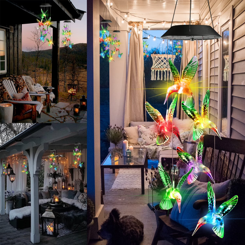 SkyCharm™ – Cloche à vent lumineuse à énergie solaire en forme de colibri