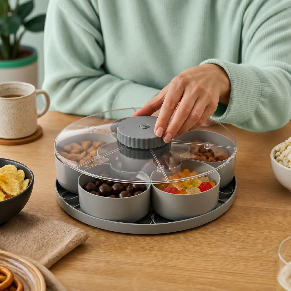 ServeSpin™ – Piatto Rotante per Snack con Più Scomparti