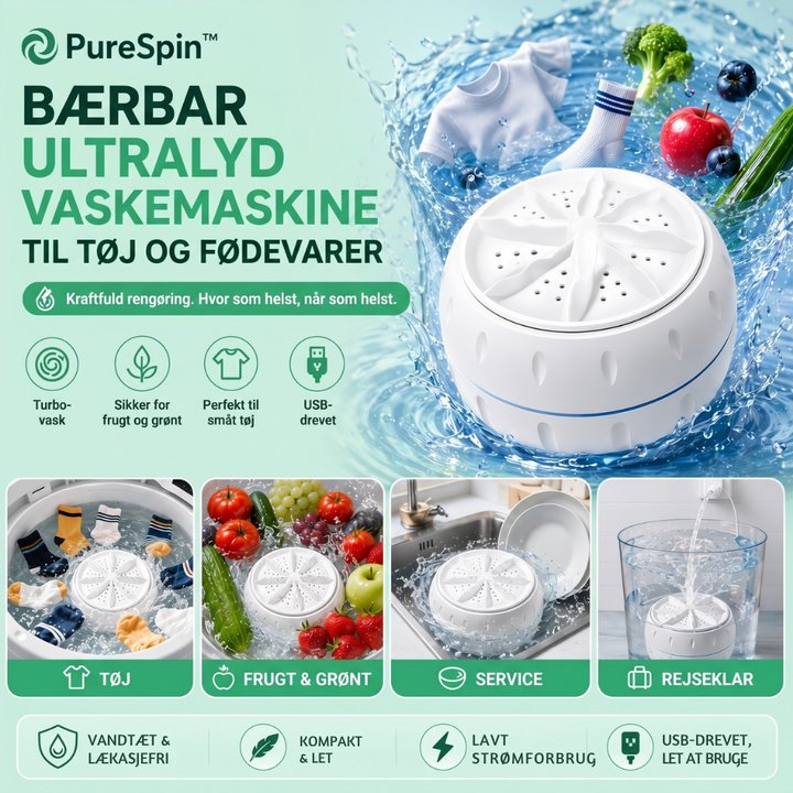 PureSpin™ – Pulitore Ultrasuoni Portatile per Abbigliamento e Alimenti