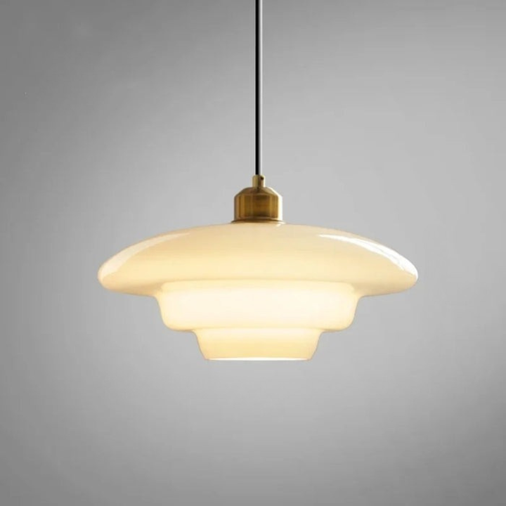 NordWeiß: Lampada a sospensione in vetro scandinavo – Lampada a sospensione in vetro opalino rotonda per sala da pranzo e soggiorno