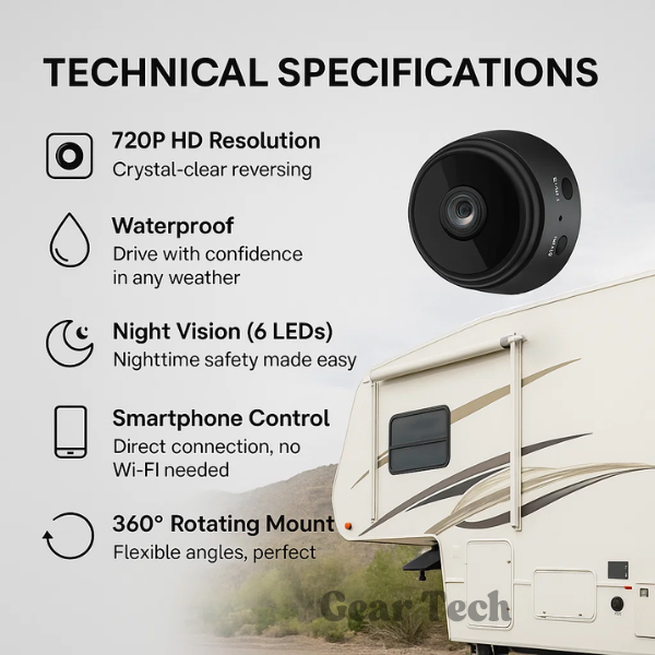 Telecamera di Retromarcia Wireless HD per RV, Camion e Rimorchi con Visione Notturna