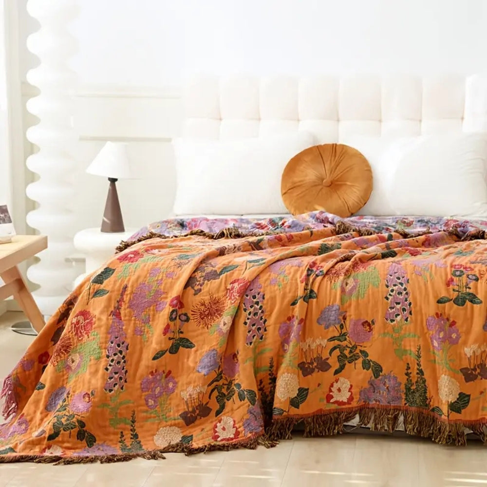 Coperta con Frange Botaniche Floreali