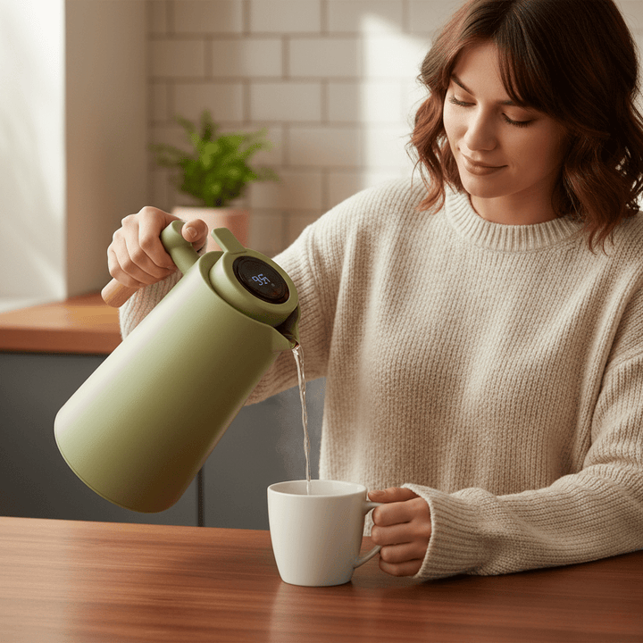 LATTEA THERMO – Thermos a doppia parete con display della temperatura e manico in legno