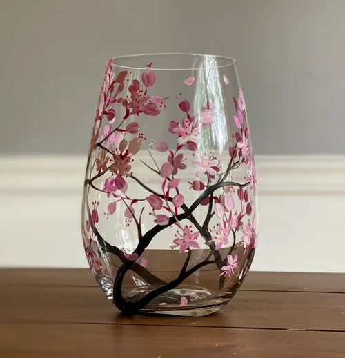 SeasonsGlass™ Bicchieri da Vino Dipinti a Mano | 4 Stagioni | Motivi Artistici di Alberi | Lavabili in Lavastoviglie