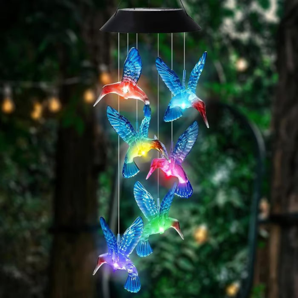SkyCharm™ – Cloche à vent lumineuse à énergie solaire en forme de colibri