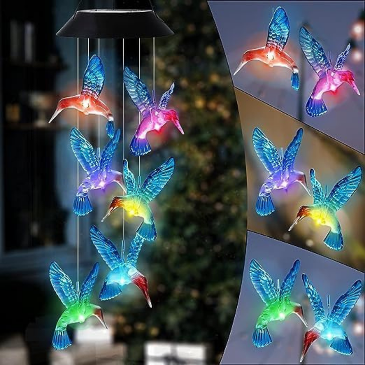 SkyCharm™ – Cloche à vent lumineuse à énergie solaire en forme de colibri