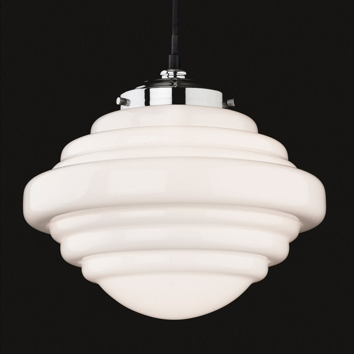 Lampadario in vetro opalino Art Deco Saturno 29 cm