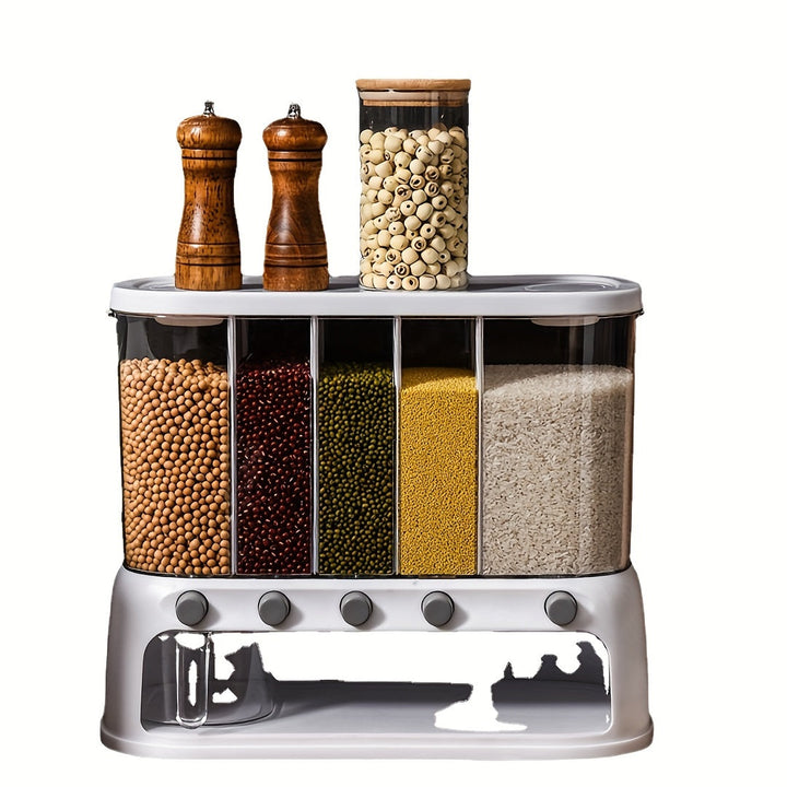 Contenitore per la Conservazione dei Cereali in Cucina a Multi-Scomparti | Organizzatore per Dispensa Ermetico con Coperchio a Ribalta