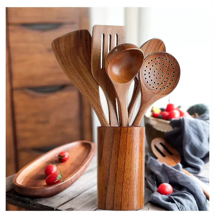 ChefEase™ - Set di utensili da cucina essenziali in legno da 9 pezzi