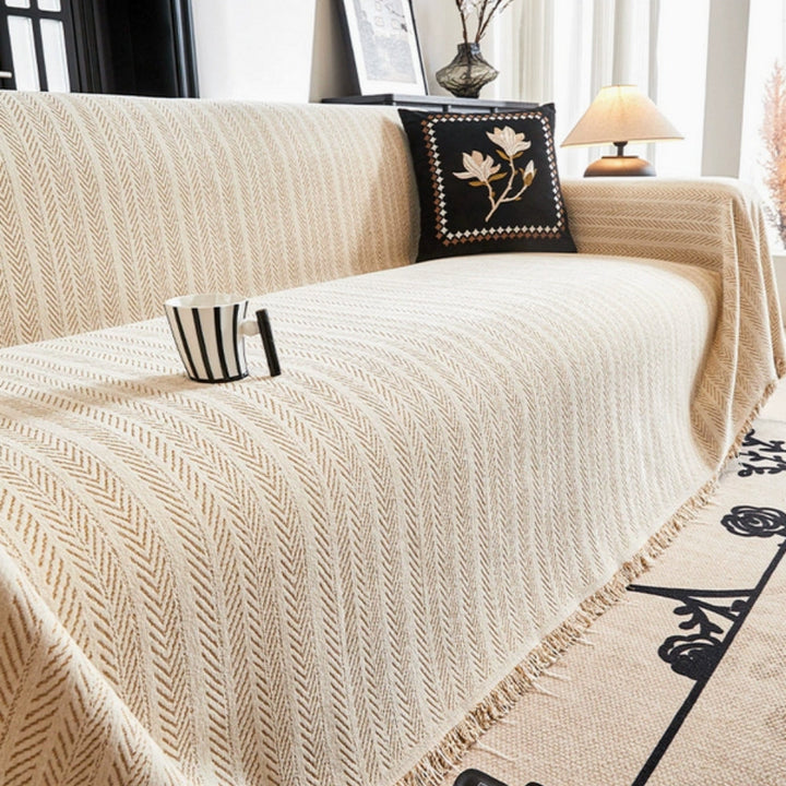 Copertura per Divano con Frange in Chenille a Spina di Pesce