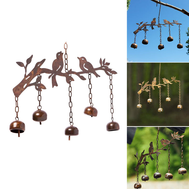 Mobile con motivo di uccello | Campanella fatta a mano in ferro | Decorazione per giardino, balcone e terrazza