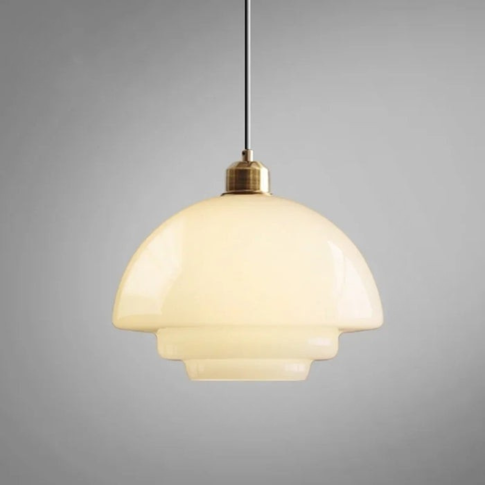 NordWeiß: Lampada a sospensione in vetro scandinavo – Lampada a sospensione in vetro opalino rotonda per sala da pranzo e soggiorno