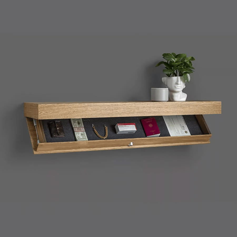 GeheimBrett™ Mensola Murale | Legno Massiccio &amp; Design Sospeso | Comparto Segreto Nascosto | Eleganza Minimalista