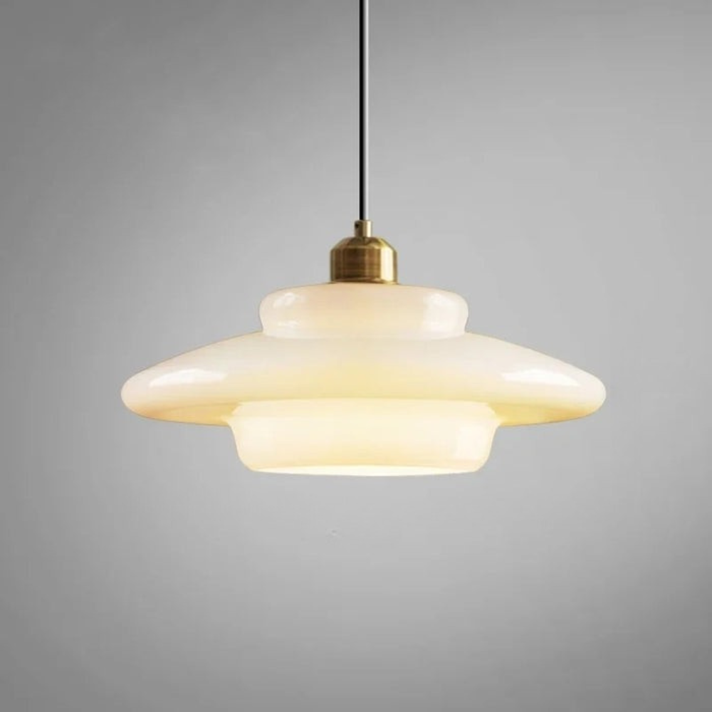 NordWeiß: Lampada a sospensione in vetro scandinavo – Lampada a sospensione in vetro opalino rotonda per sala da pranzo e soggiorno