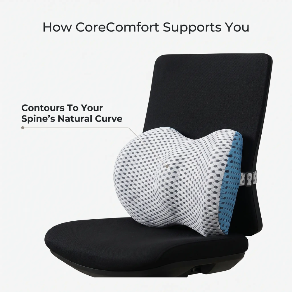 Cuscino Lombare CoreComfort – Cuscino per la Schiena in Schiuma Viscoelastica Ortopedica per una Postura Sana