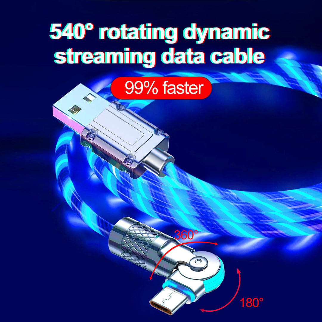 Cavo di ricarica rapida con effetto luminoso LED | Spina rotante a 540° | Cavo USB con ricarica rapida