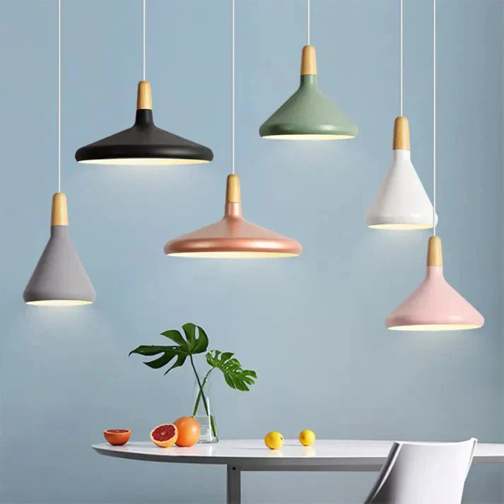 MacaronLumi: Lampada a sospensione in alluminio con colori Macaron e attacco E27 – per sala da pranzo e area caffè