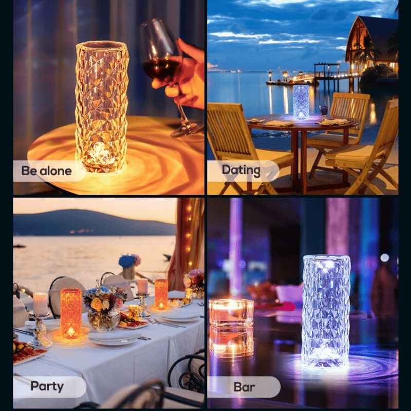 DiamondDazzle™ - Lampada da tavolo in cristallo diamante con 16 colori di raggi di rosa