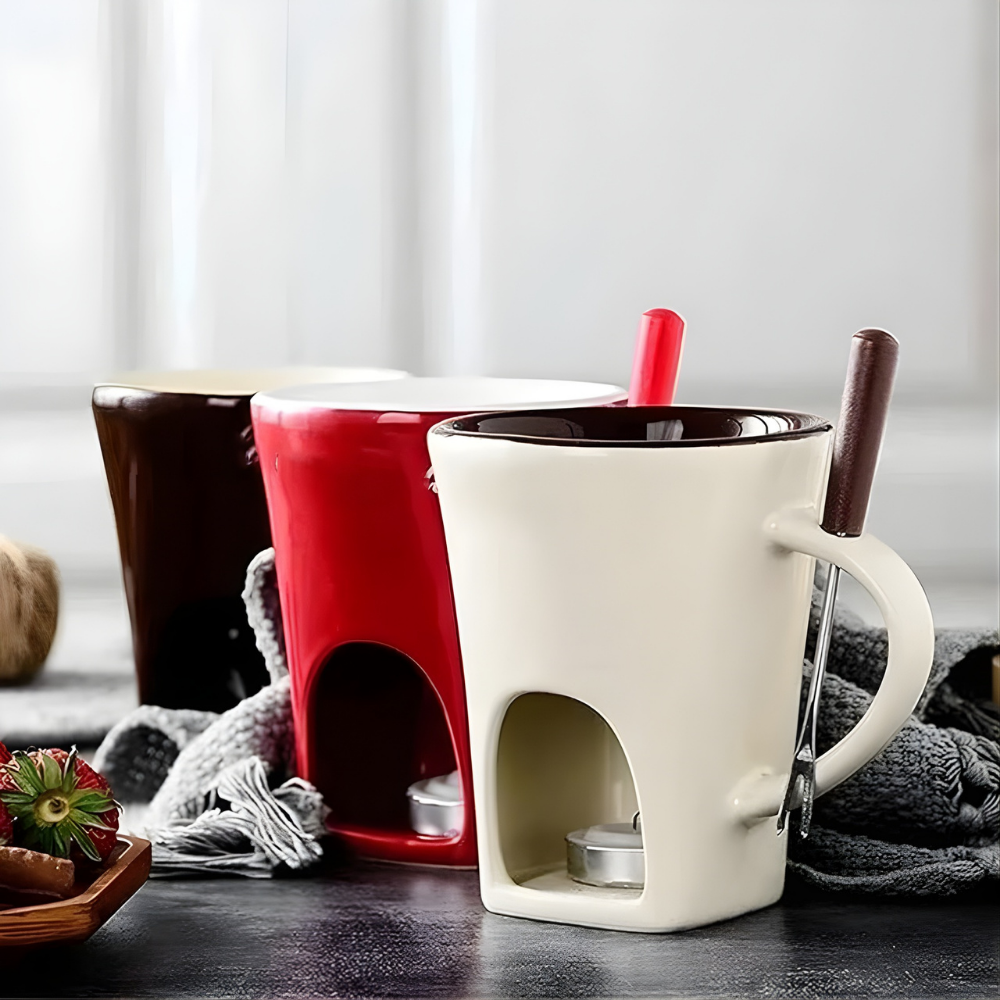 CozyMelt™ – Tazze per Fonduta di Cioccolato e Formaggio in Ceramica Riscaldabile