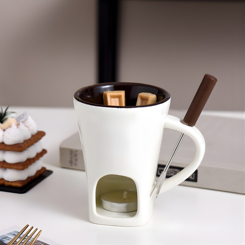 CozyMelt™ – Tazze per Fonduta di Cioccolato e Formaggio in Ceramica Riscaldabile