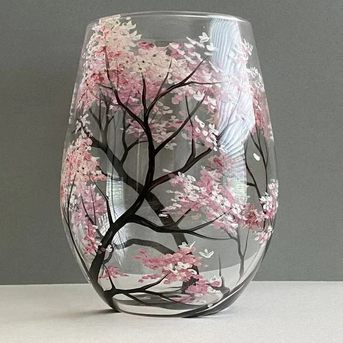 SeasonsGlass™ Bicchieri da Vino Dipinti a Mano | 4 Stagioni | Motivi Artistici di Alberi | Lavabili in Lavastoviglie