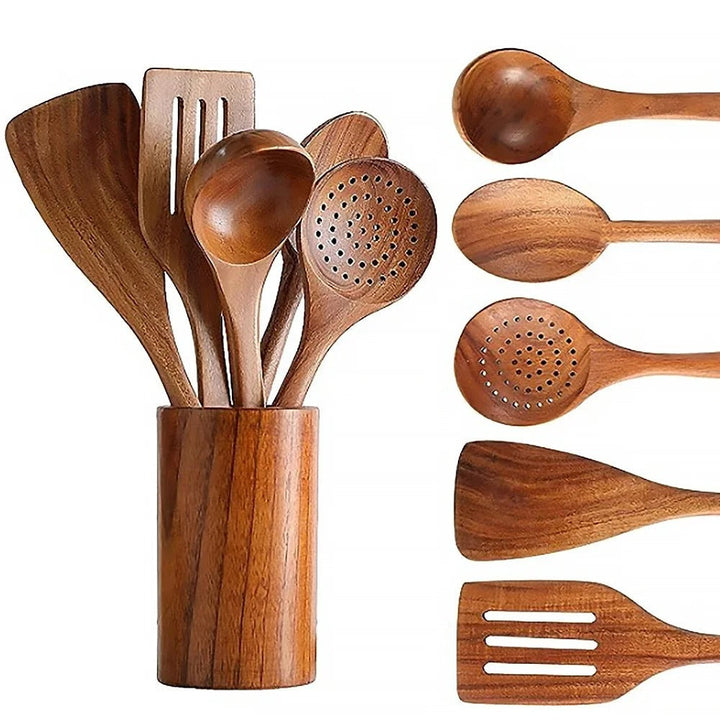 ChefEase™ - Set di utensili da cucina essenziali in legno da 9 pezzi
