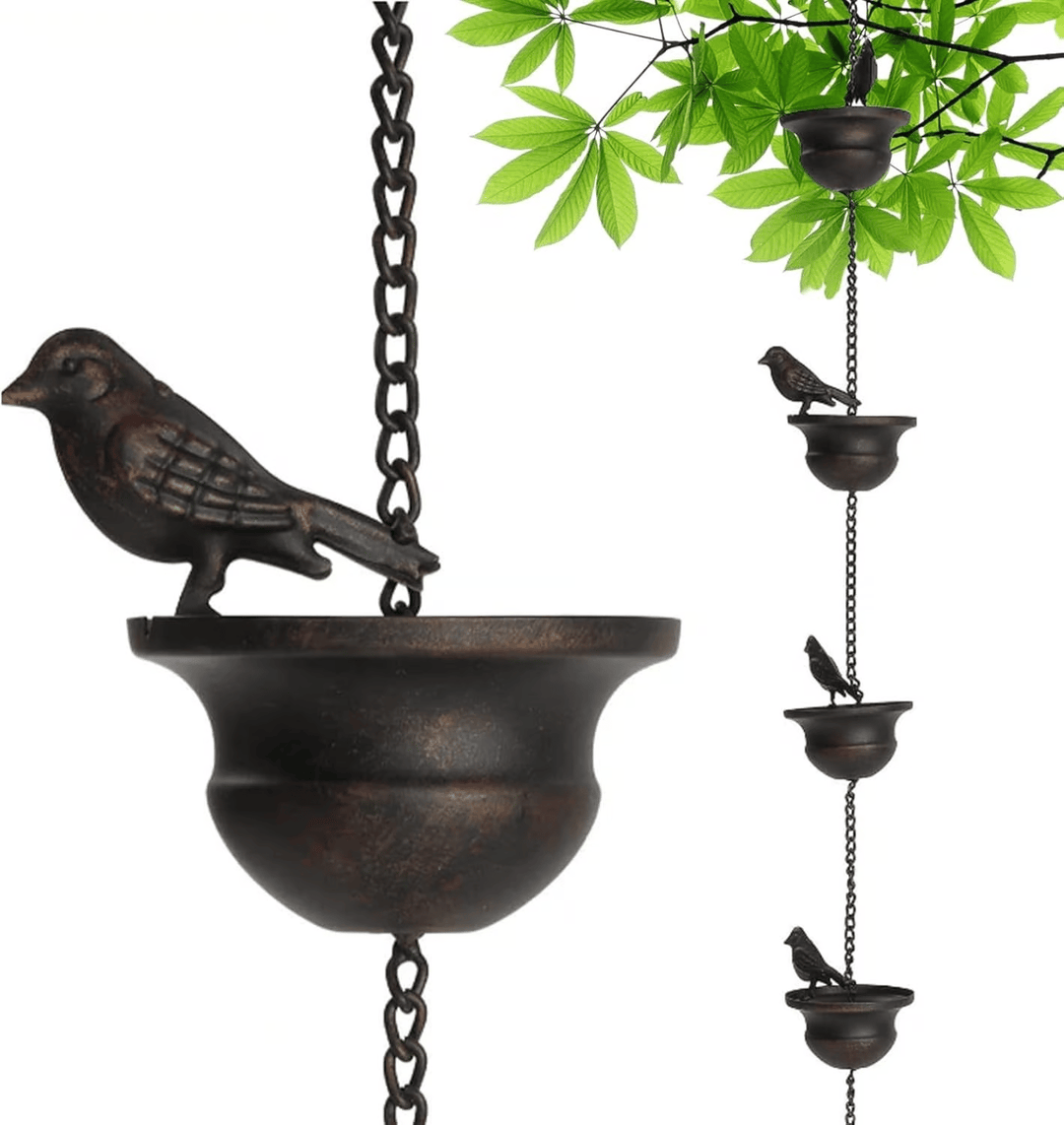 RainHaven™ – Chaîne de pluie décorative pour oiseaux