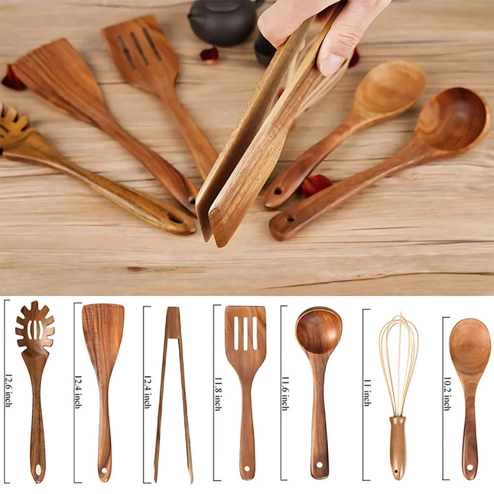 Utensili da Cucina in Legno Premium | 7 Set