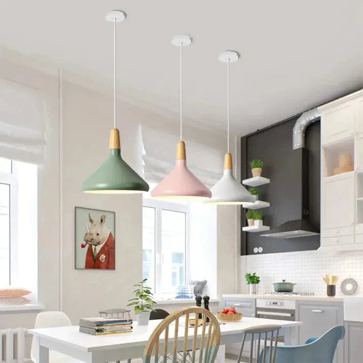 MacaronLumi: Lampada a sospensione in alluminio con colori Macaron e attacco E27 – per sala da pranzo e area caffè