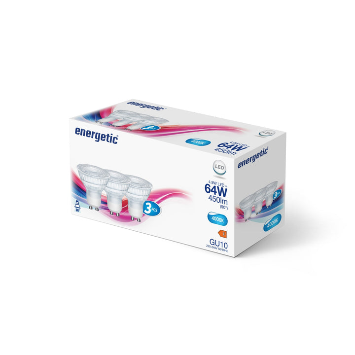 PAR16 | GU10 | 450lm | 4000k (equivalente a 60w) 3 Pacco
